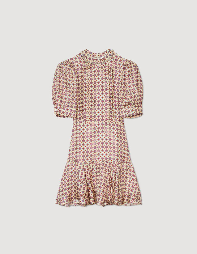 Short Print Dress : Dresses color Ecru / Pink