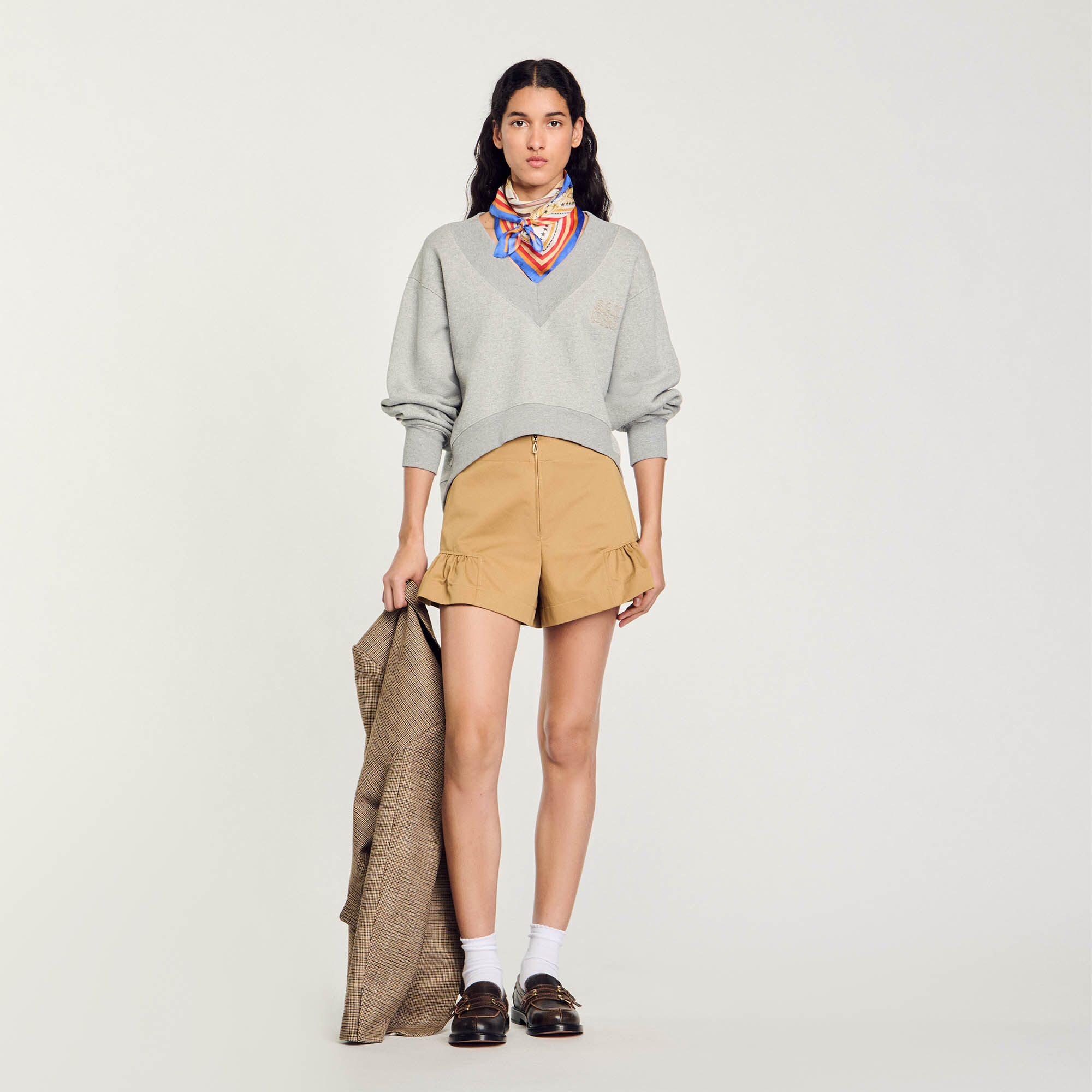 【海外限定】Sandroスカート☆High-Rise Ruffle-Hem Cotton Mini 0}