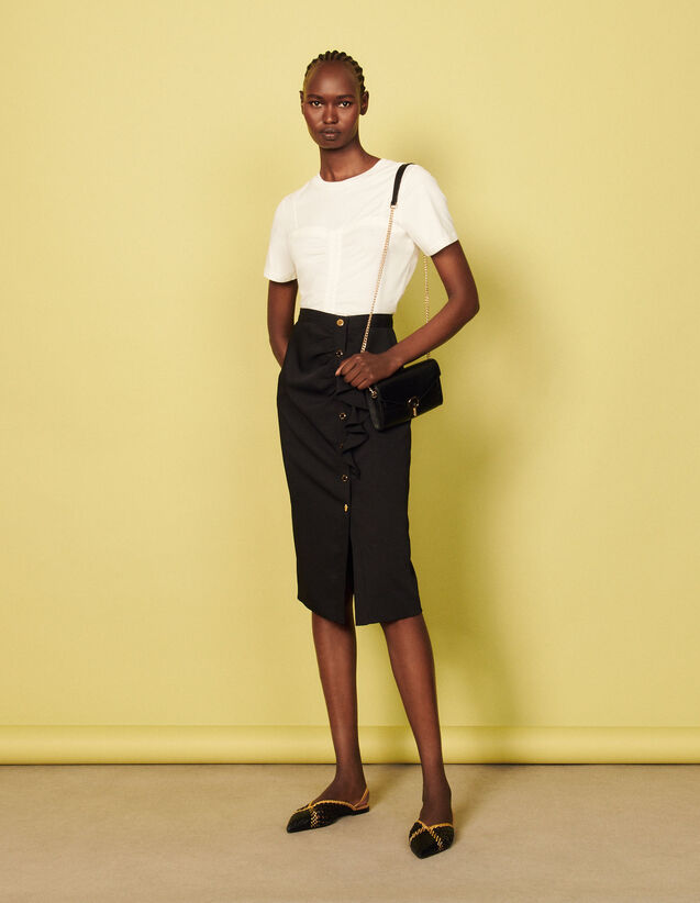 Ruffled Midi Pencil Skirt : Jumpsuits color Black