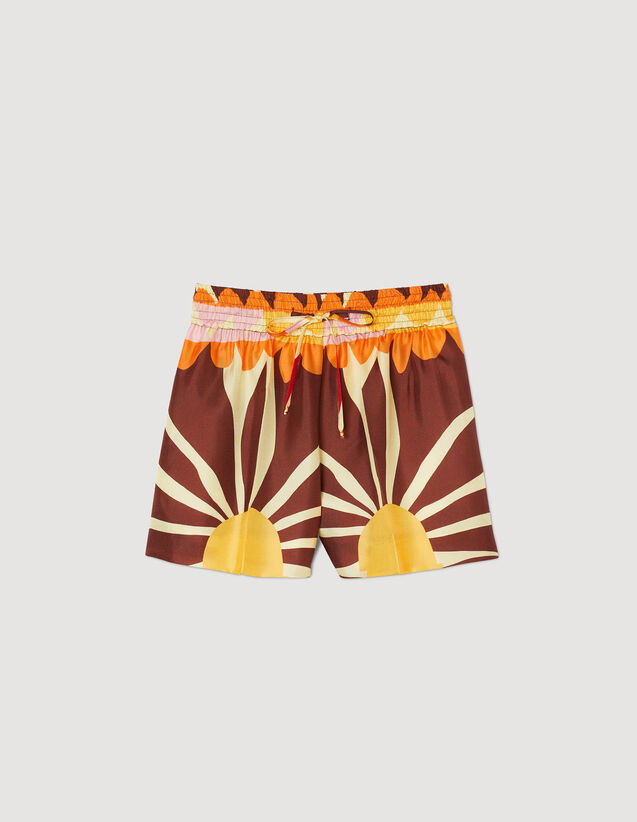 Patterned Satin-Effect Shorts : Skirts & Shorts color Brown