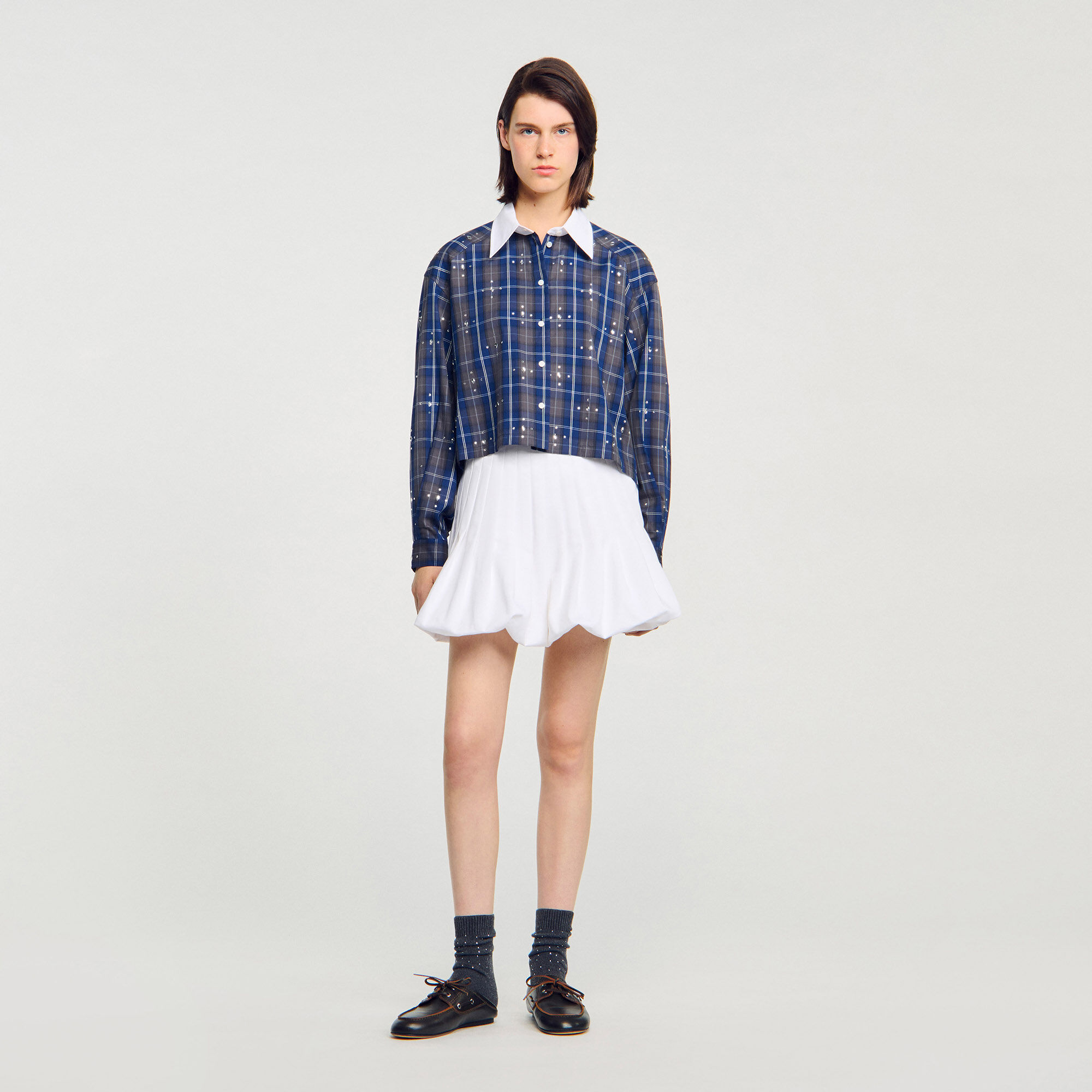 Rhinestone Check Shirt : Shirts color Blue