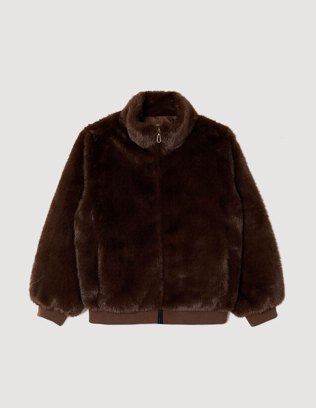 Faux Fur Jacket : Coats color Brown