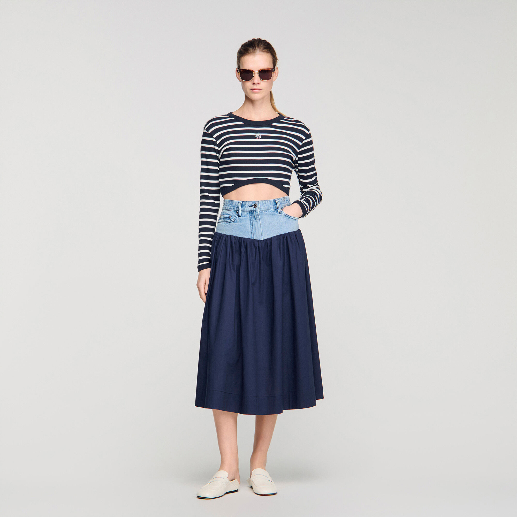Mixed-Material Maxi Skirt : Skirts & Shorts color Navy Blue