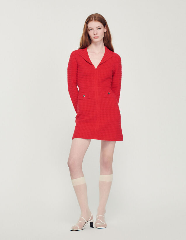 Short Tweed-Effect Dress : Dresses color Red