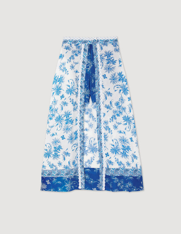 Long Printed Skirt With Shorts : Skirts & Shorts color Ecru / Bleu