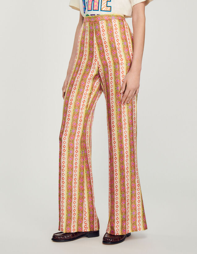 Wide-Leg Loose-Fitting Printed Trousers : Pants color Green / Orange