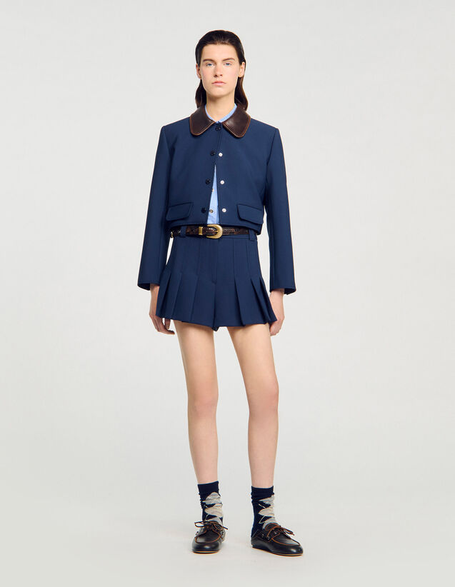 Tailored Pleated Shorts - SFPSH00495 | sandro-paris.com Tailored Pleated Shorts : Skirts & Shorts color Navy Blue