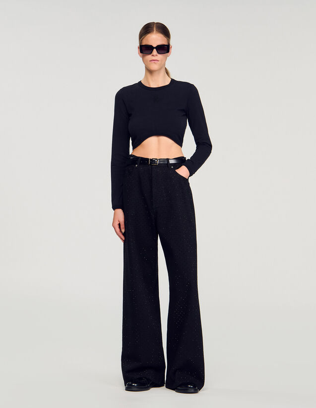 Cropped Embroidered T-Shirt - SFPTS01733 | sandro-paris.com Cropped Embroidered T-Shirt : T-shirts color Black