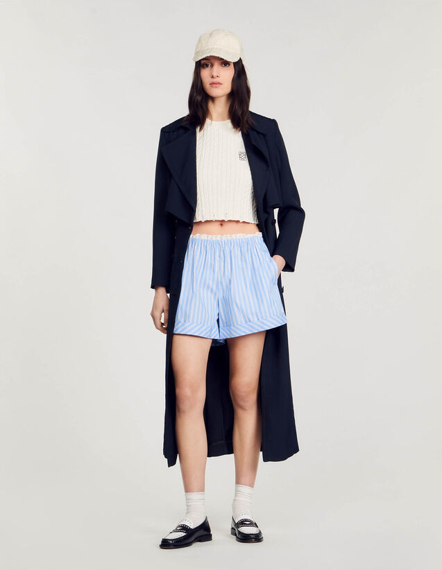 Wide-Leg Cotton Shorts : Skirts & Shorts color Blu / White