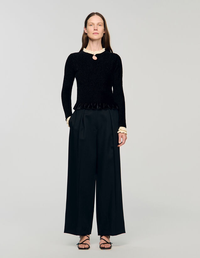Smocked T-Shirt - SFPTS01714 | sandro-paris.com Smocked T-Shirt : T-shirts color Black / Ecru