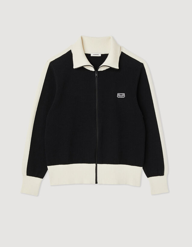 Two-Tone Zip Cardigan : Sweaters & Cardigans color Black