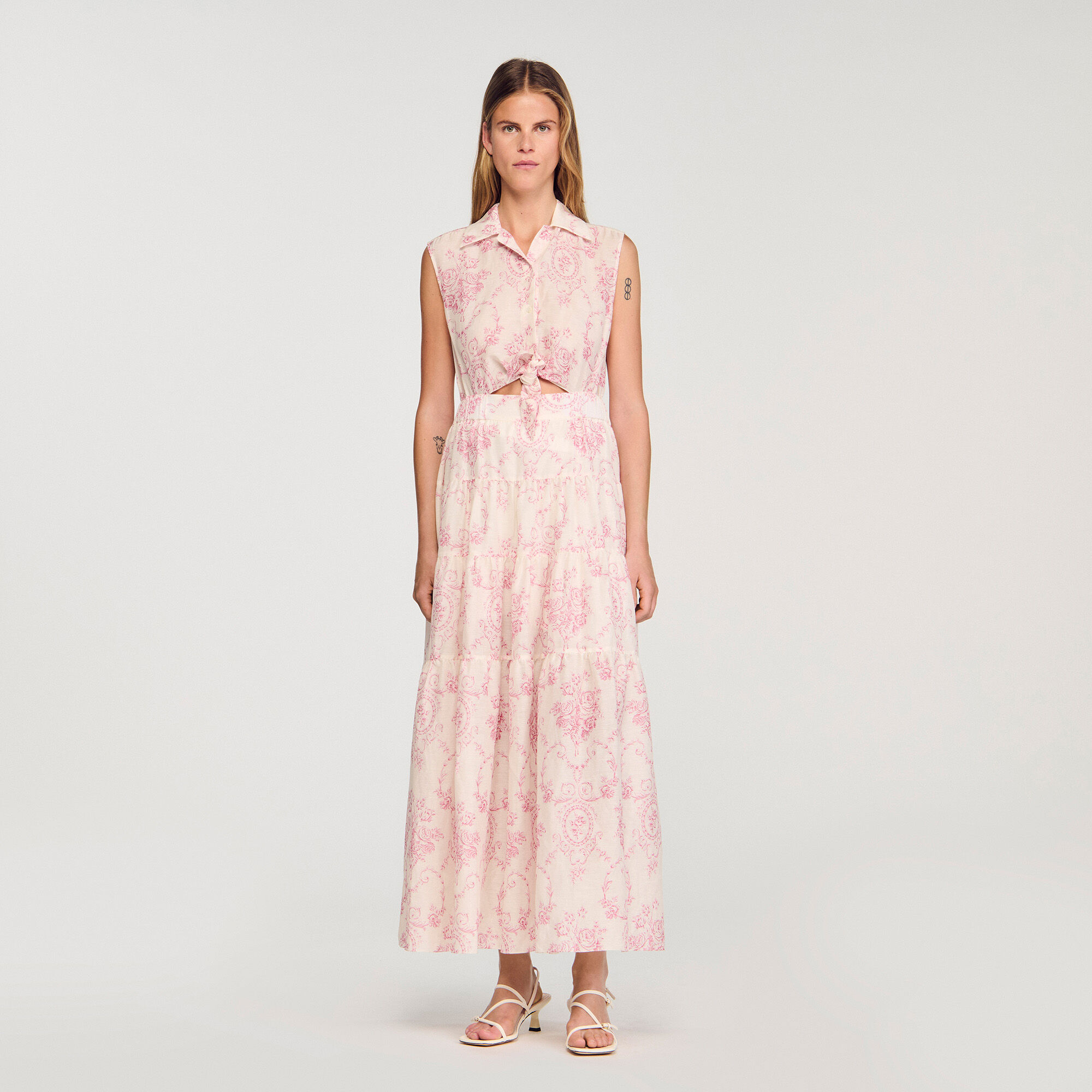 Maxi Dress With Classic Collar : View All color Pink / Ecru