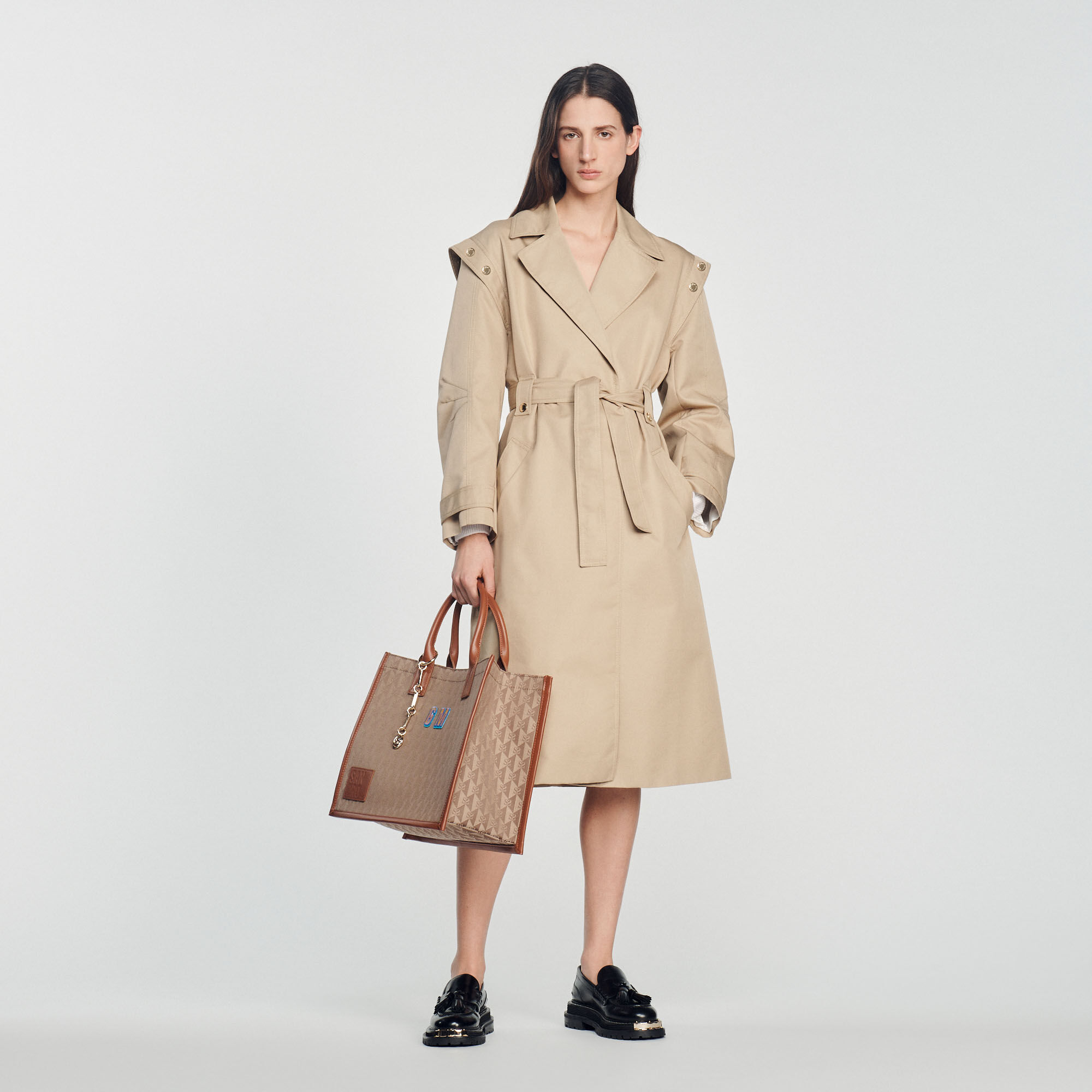 Trench Coat With A Wide Collar : Coats & Jackets&nbsp; color Beige