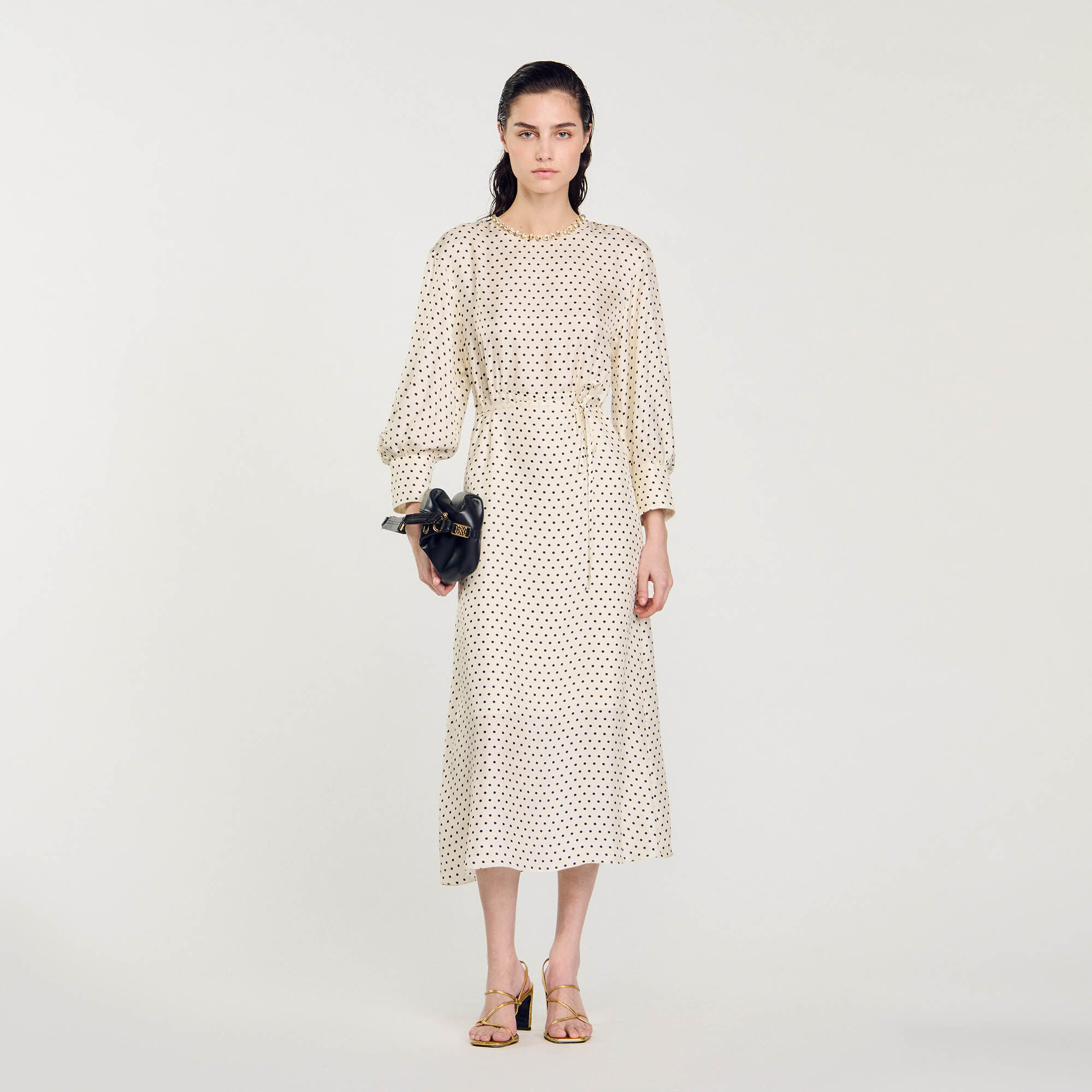 Polka Dot Maxi Dress : Dresses&nbsp; color Ecru / Black