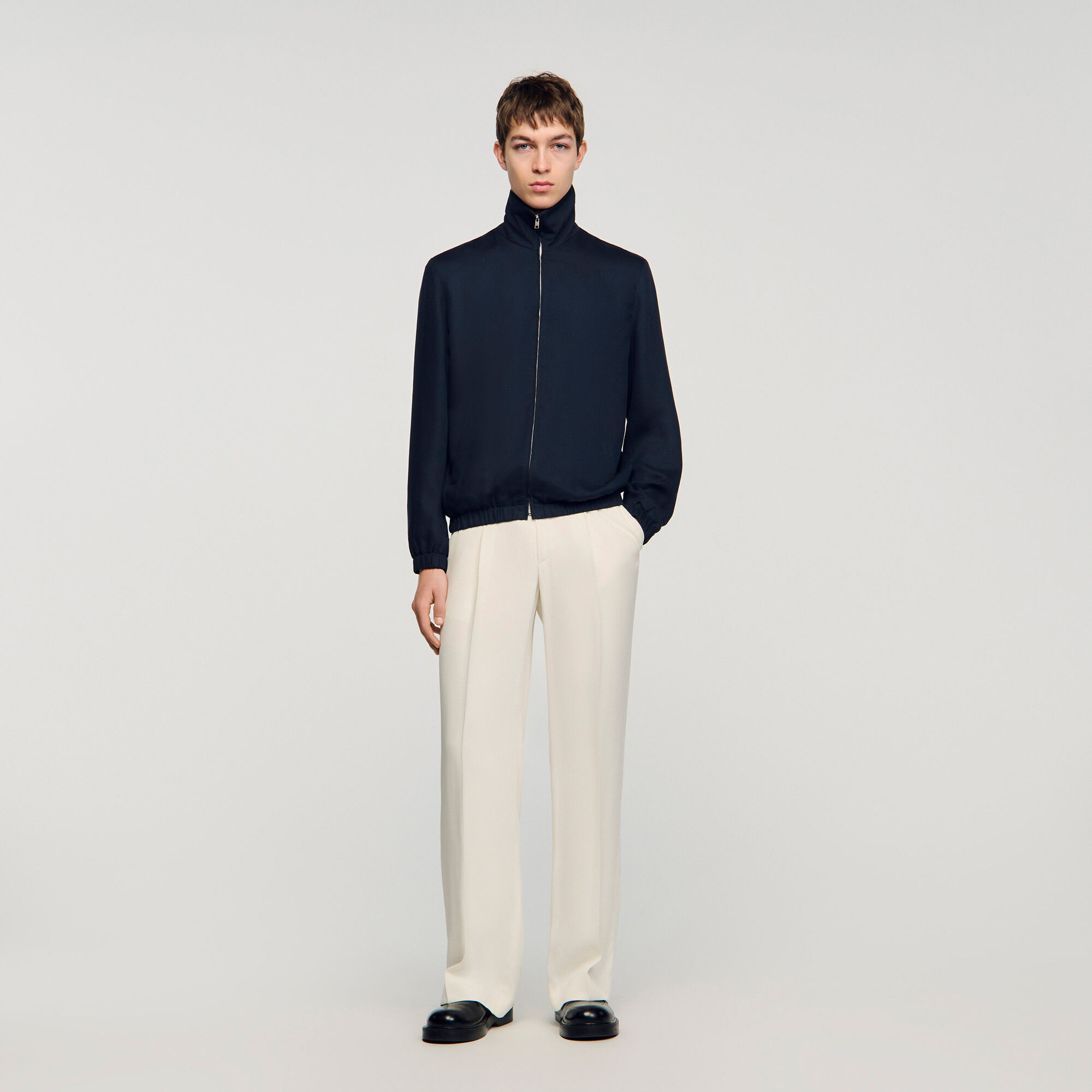 Standing Collar Zip-Up Jacket : Jackets & Coats color Navy Blue