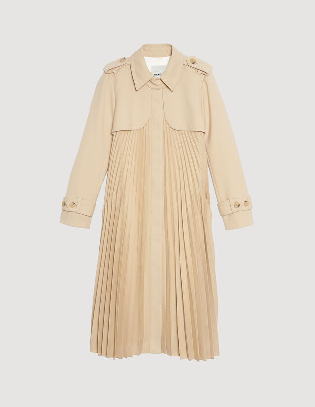 Pleated Trench Coat With Belt : Coats color Beige