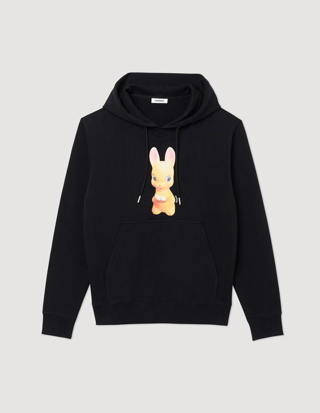 Rabbit Print Hoodie : Sweatshirts color Black