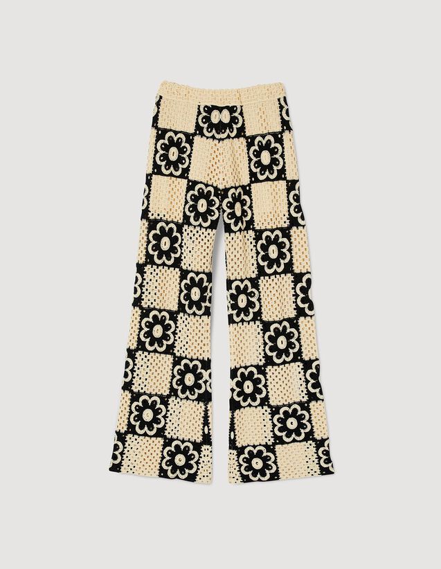 Crochet Knit Trousers : Pants color Beige / Black