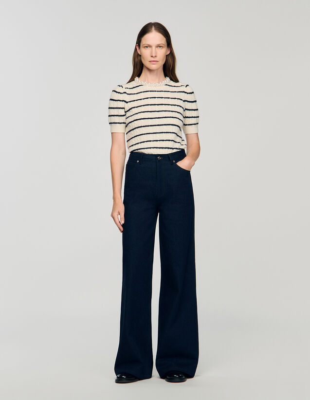 Striped Jumper With Pearl Collar - SFPPU02728 | sandro-paris.com Striped Jumper With Pearl Collar : Sweaters & Cardigans color Ecru