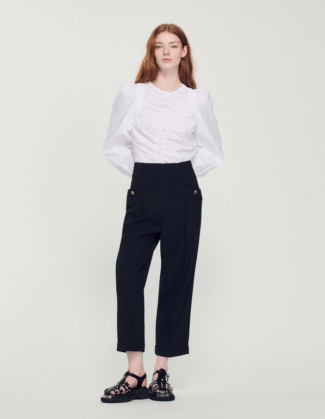 Gathered Poplin Top : Tops color white
