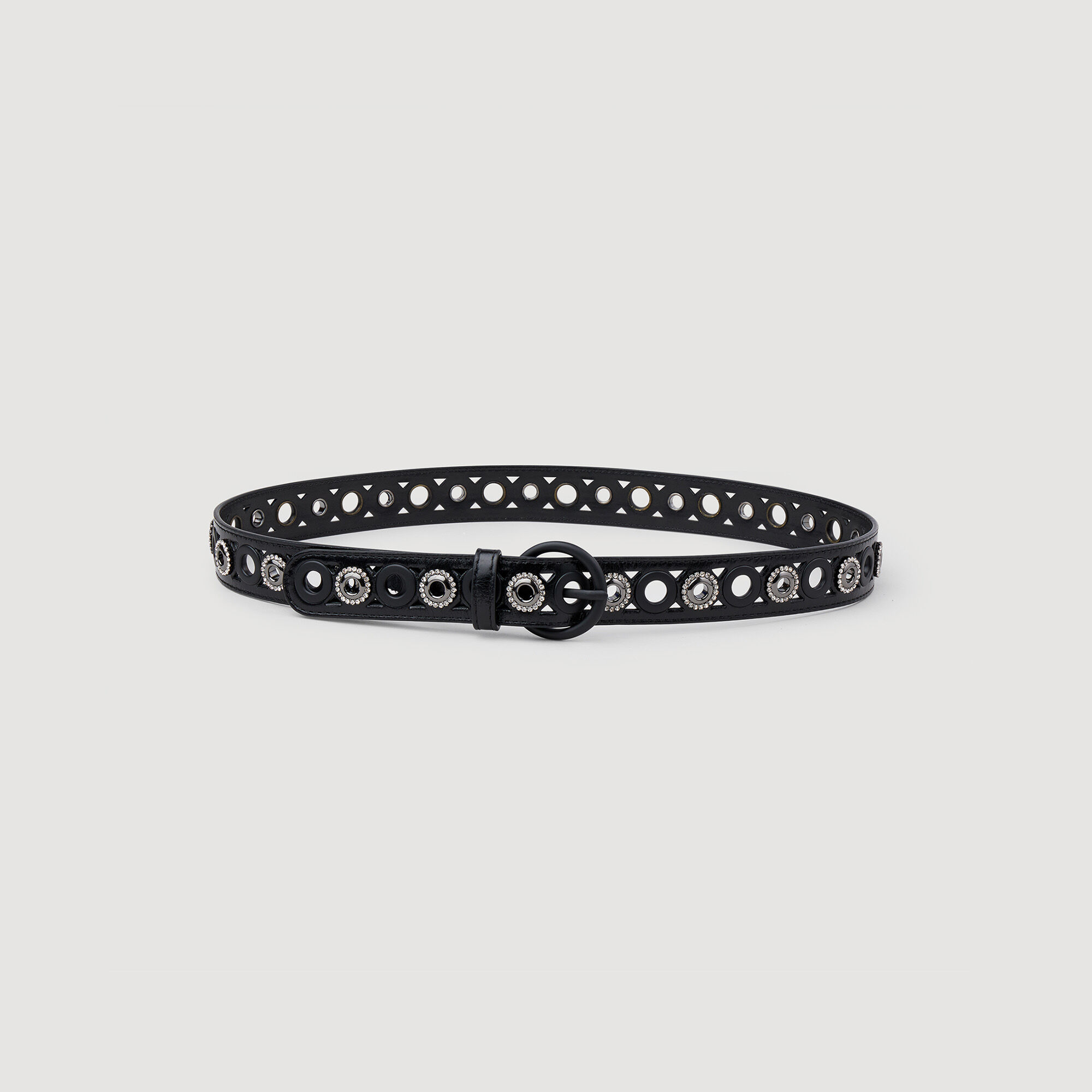 Leather Belt With Eyelets : Other Accessories&nbsp; color Black