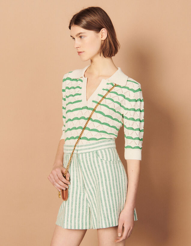 Wide Striped Shorts : Skirts & Shorts color Ecru - Green