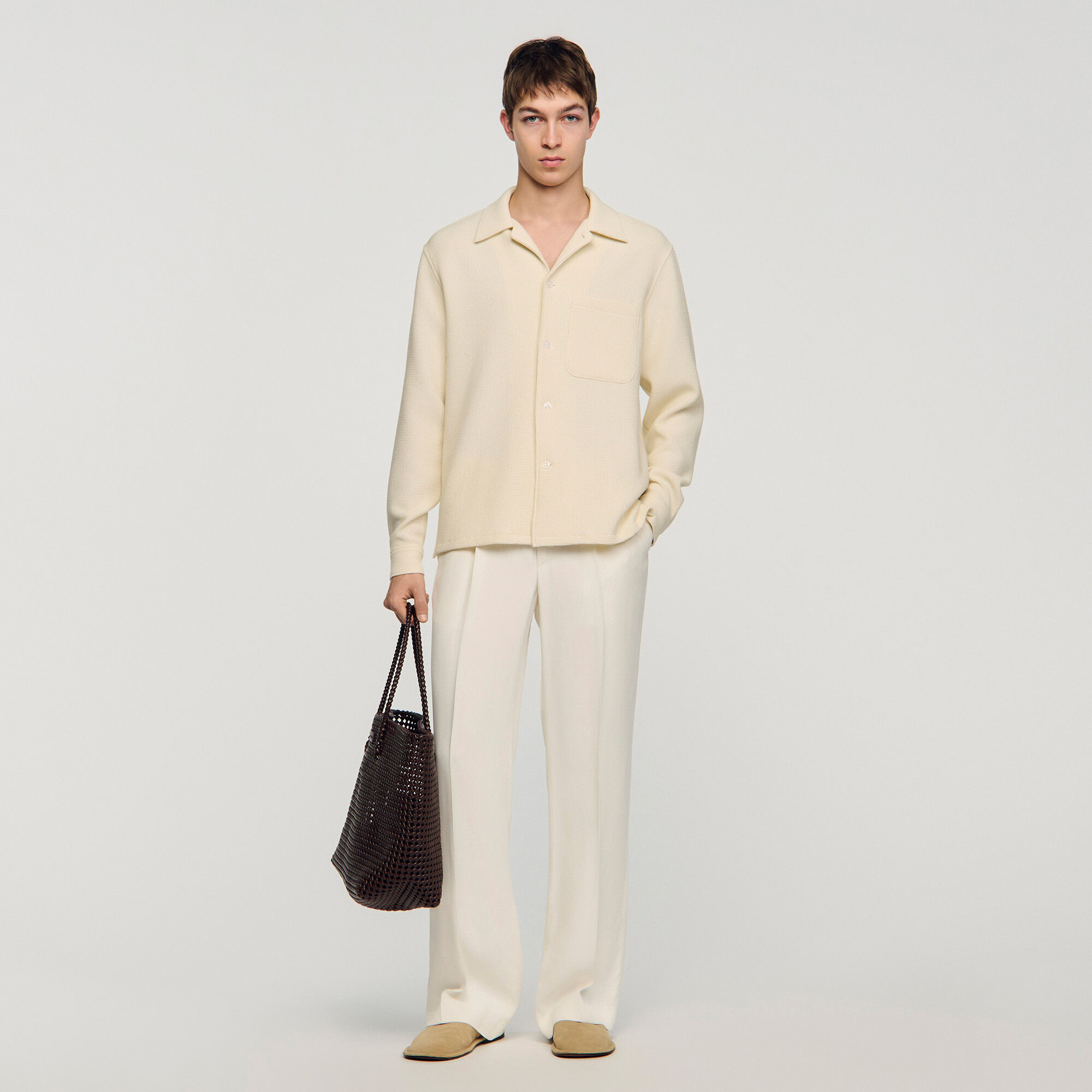 Textured Shark Collar Shirt : Shirts color Ecru