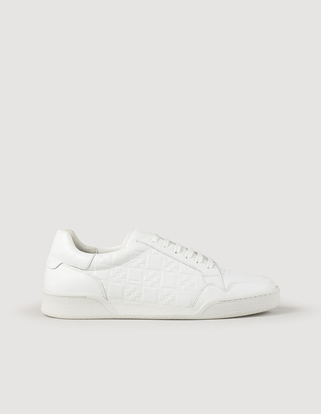 Embossed Square Cross Leather Trainers : Shoes color white