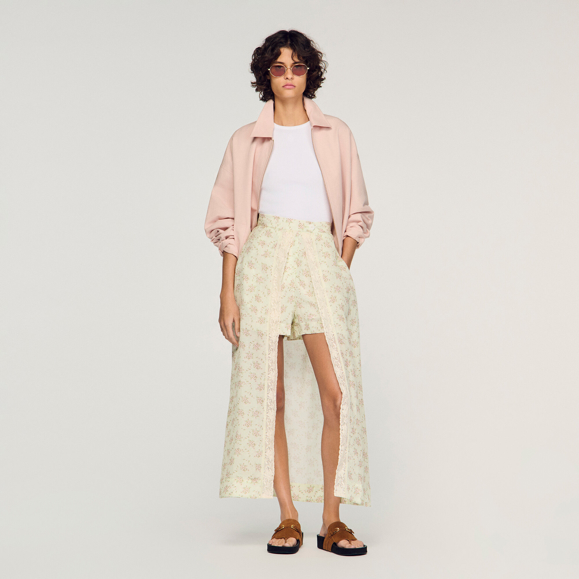 Floral Print Maxi Skort : Skirts & Shorts color Pink / Green