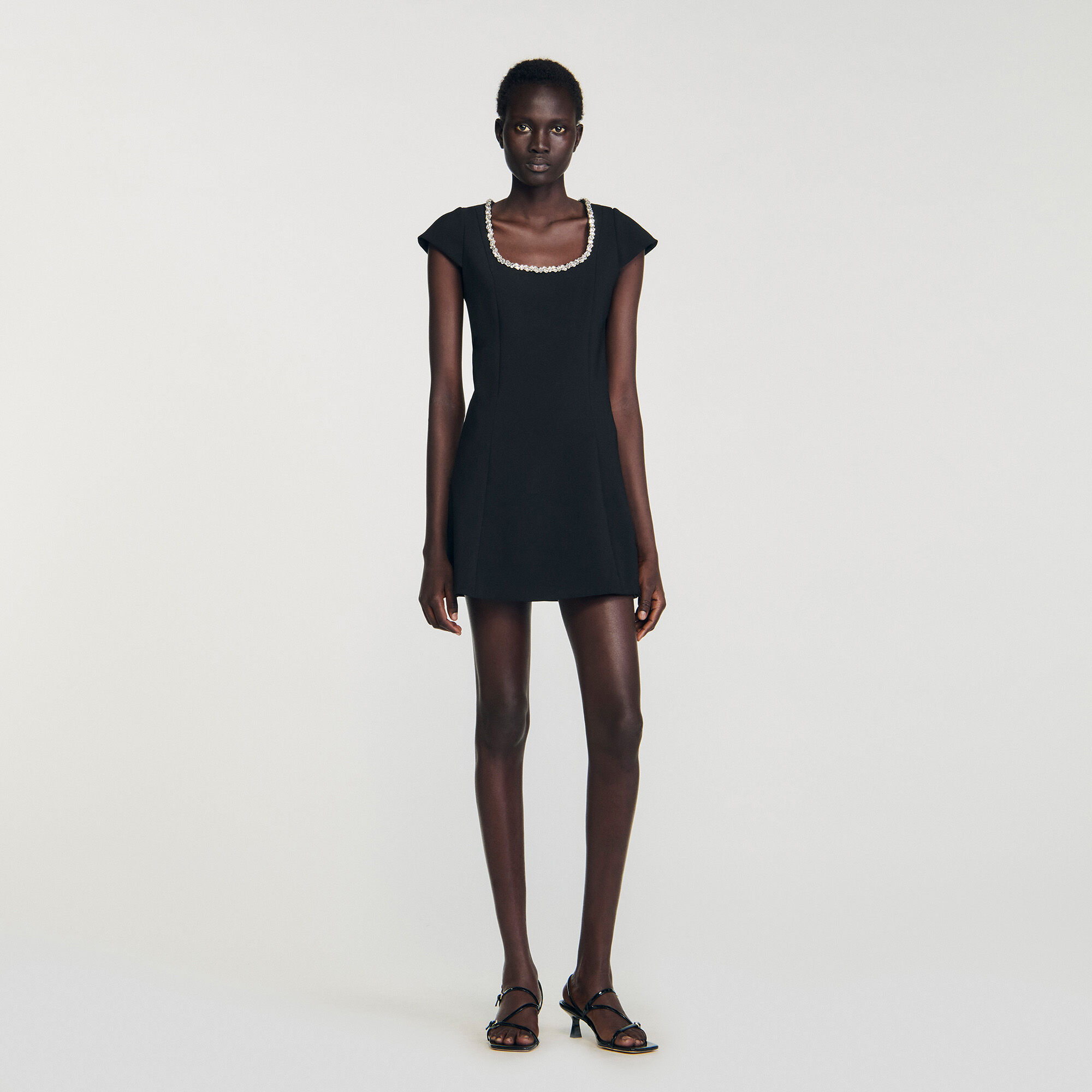 Short Dress With Rhinestone Collar : Dresses color Black