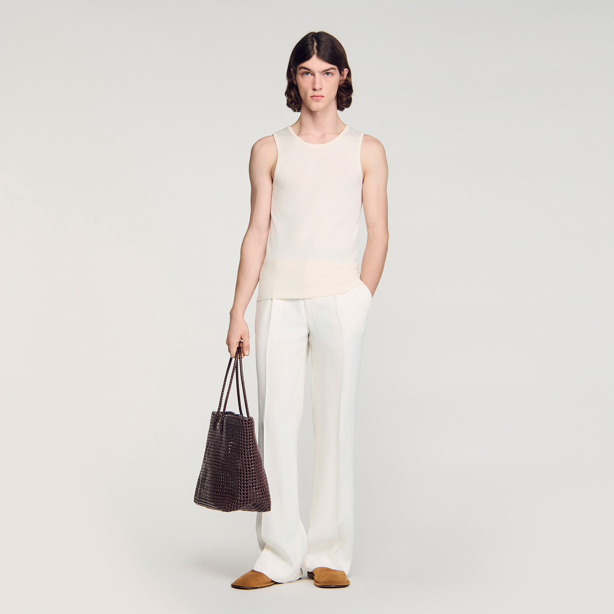 Knit Crew Neck Vest Top : Sweaters & Cardigans color white