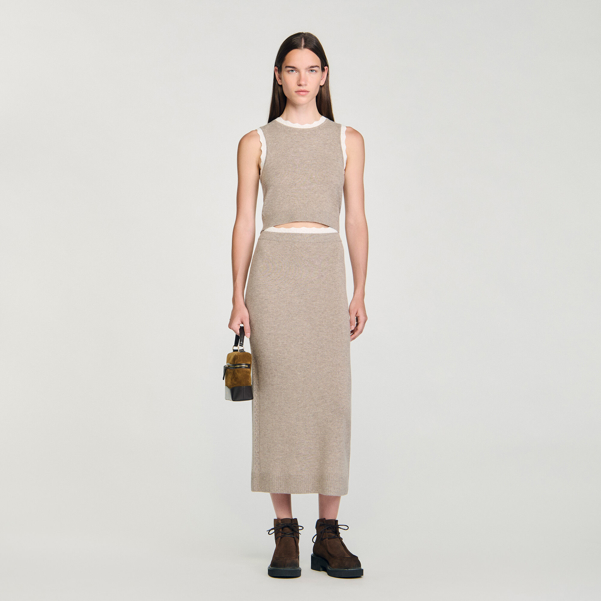 Long Two-Tone Knit Skirt : Skirts & Shorts color Caramel