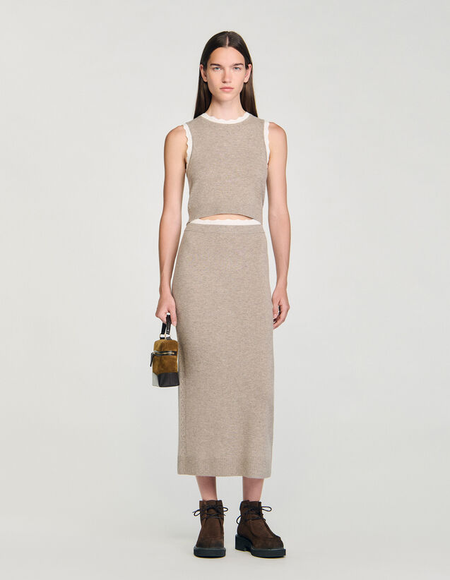 Long Two-Tone Knit Skirt - SFPJU01543 | sandro-paris.com Long Two-Tone Knit Skirt : Skirts & Shorts color Caramel