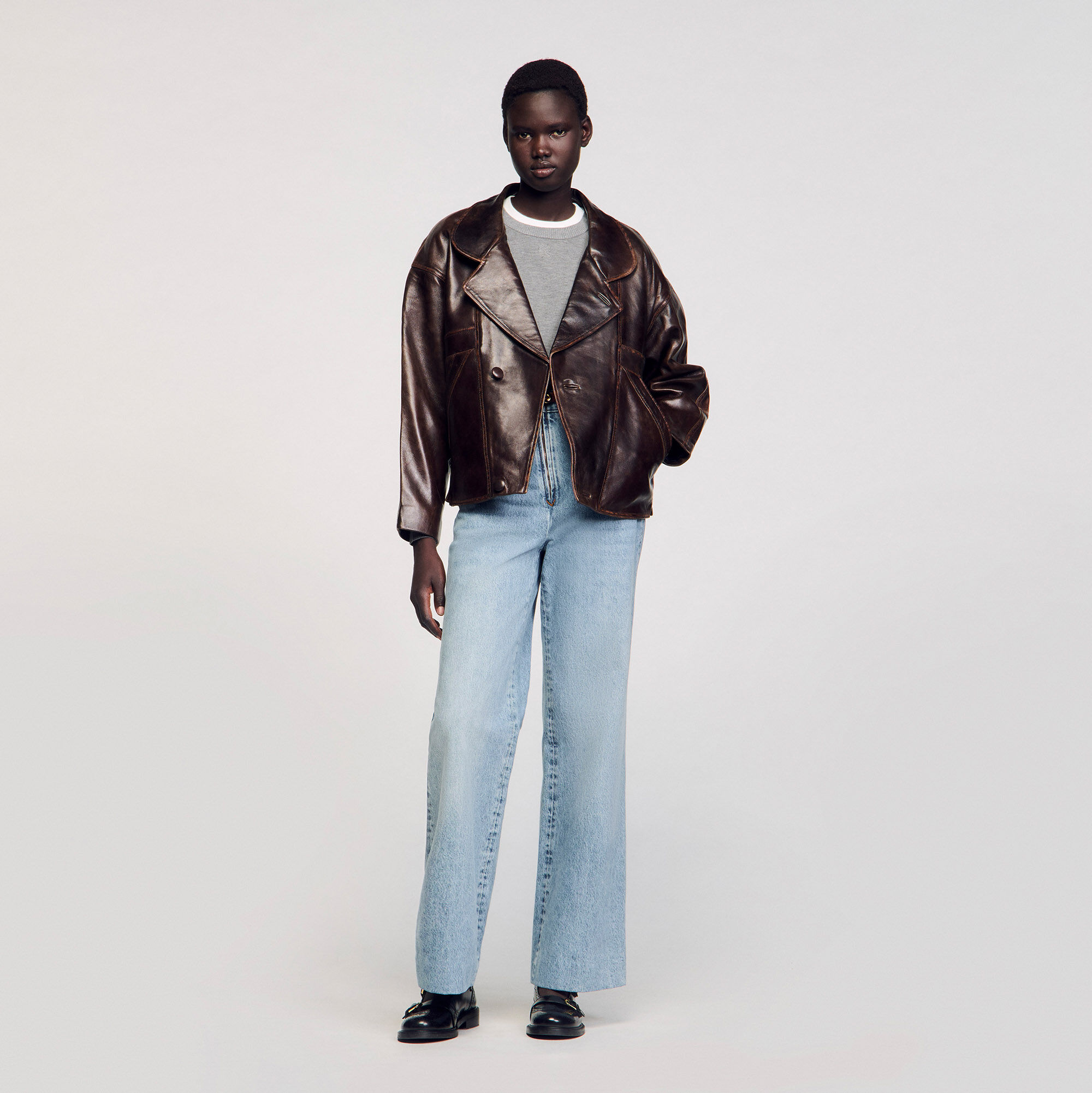 Oversized Leather Jacket : Blazers & Jackets color Brown