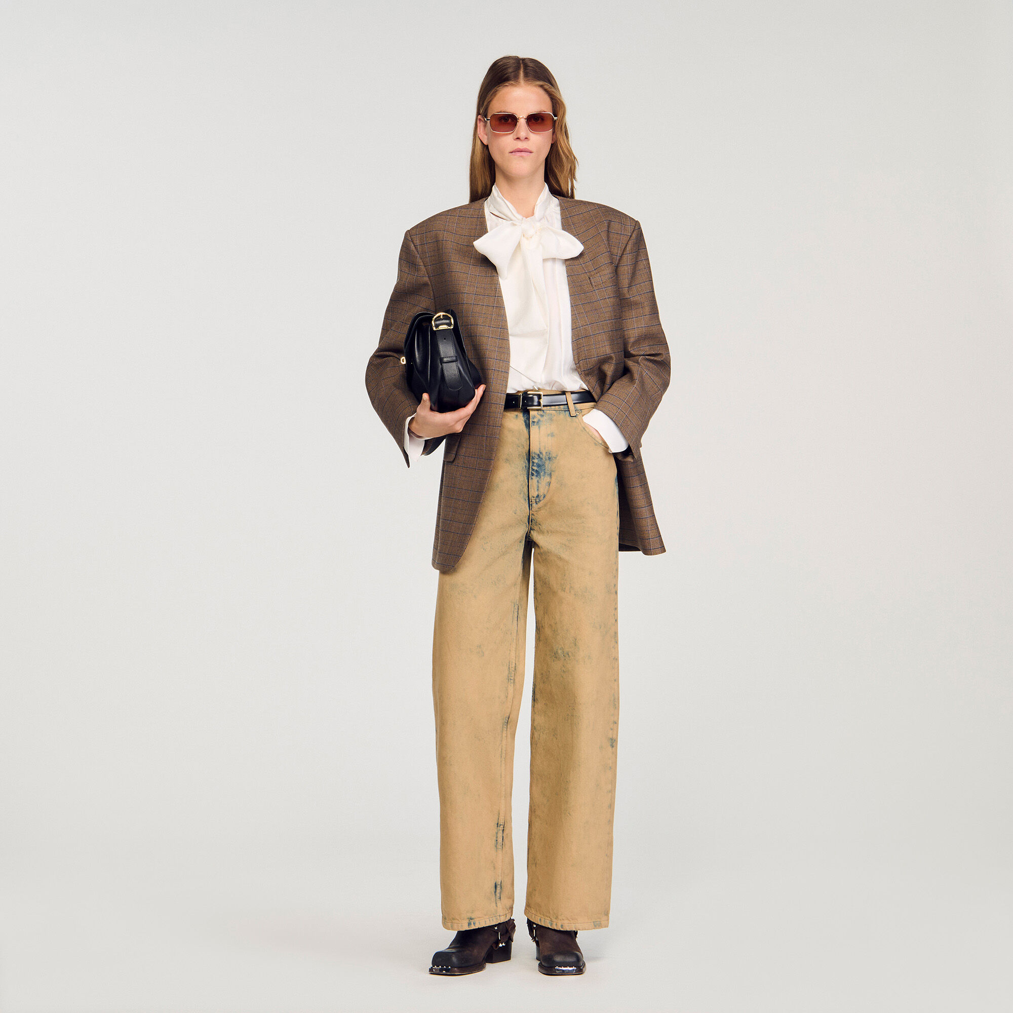 Faded Wide-Leg Jeans : Jeans color Beige