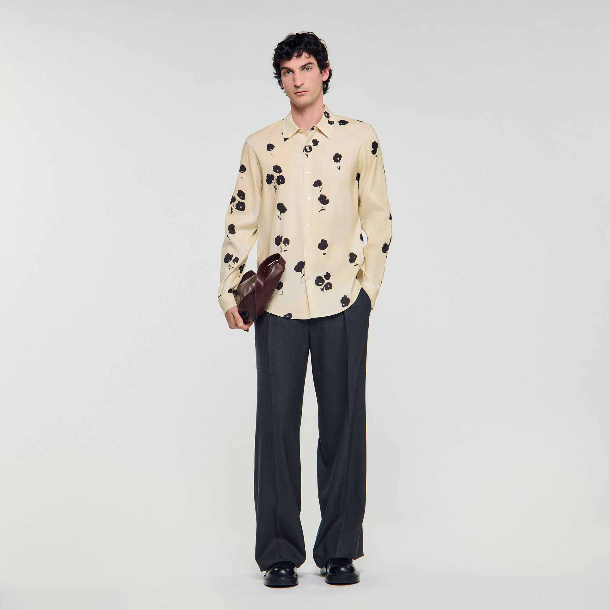 Floral Print Linen Shirt : Shirts color Chocolate