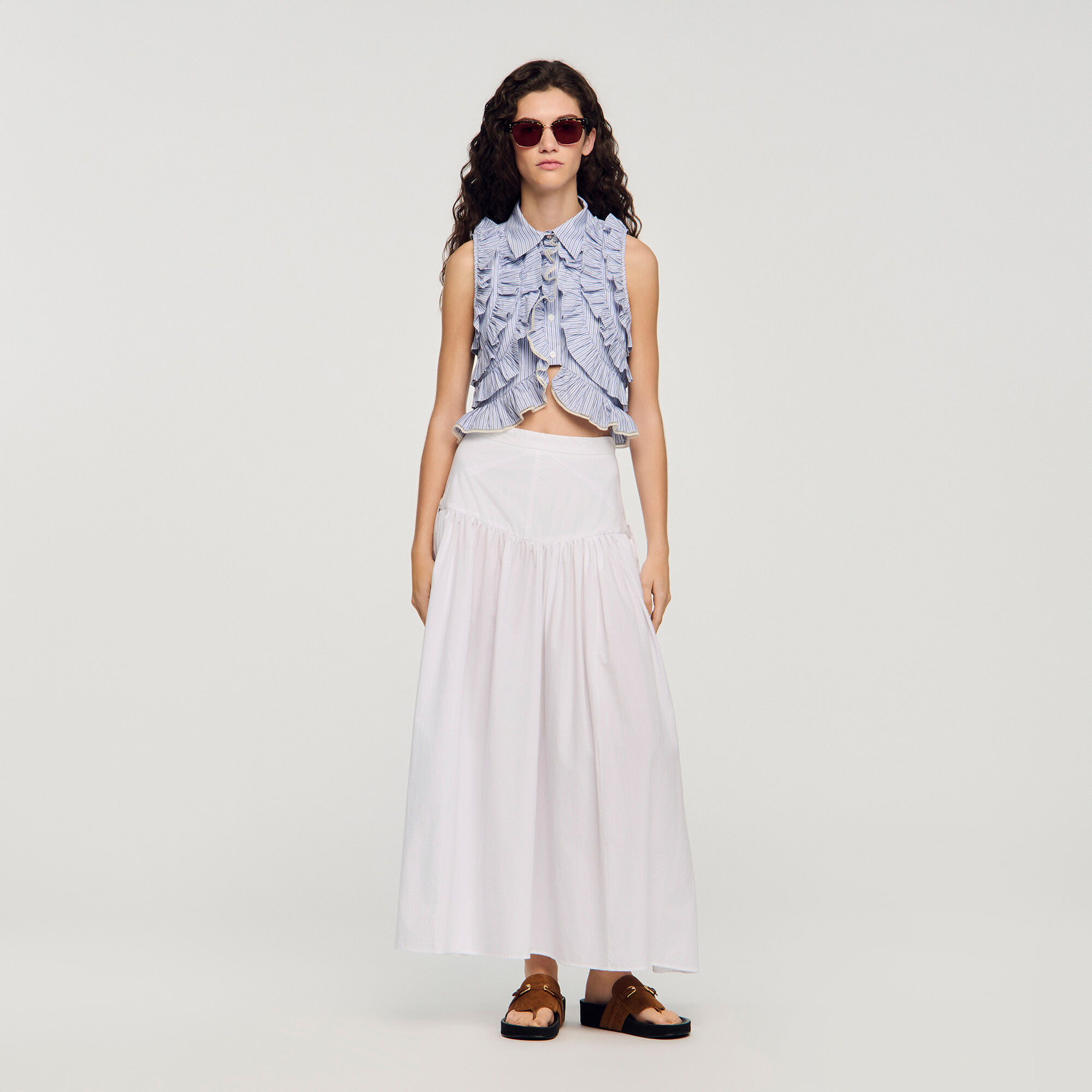 Long Poplin Skirt With Ties : Skirts & Shorts color white