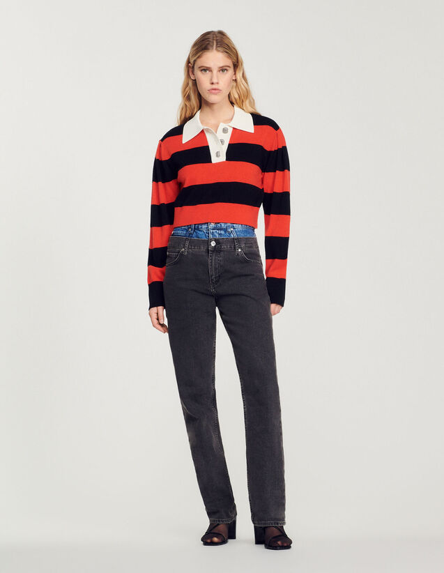 Cropped Two-Tone Sweater : Sweaters & Cardigans color Red