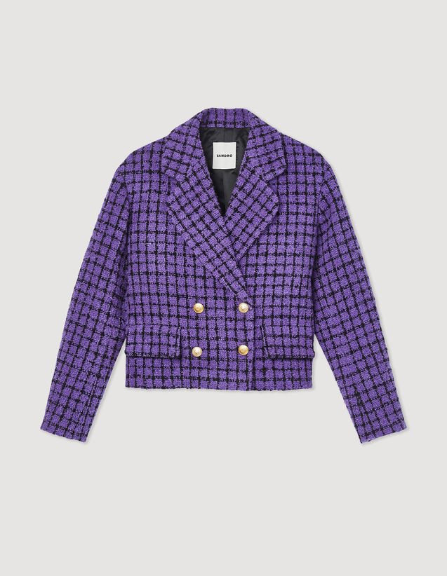 Cropped Tweed Jacket : Blazers & Jackets color Purple / Black