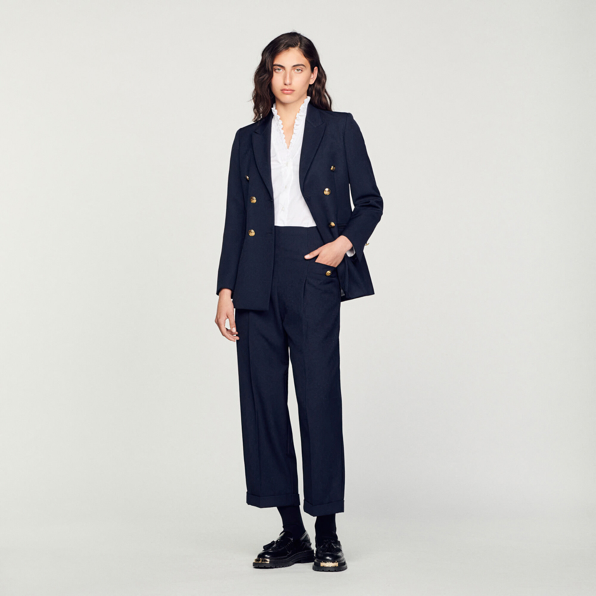 Wide Legs Trousers : Pants color Navy Blue