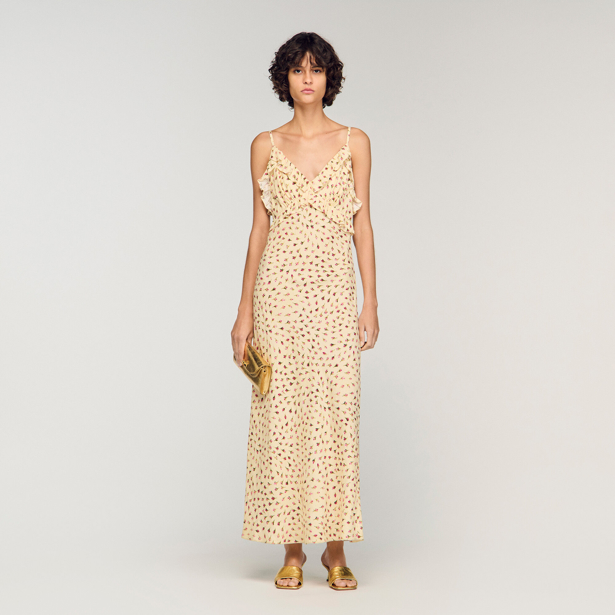 Flower Print Maxi Dress : Dresses color Butter / Pink