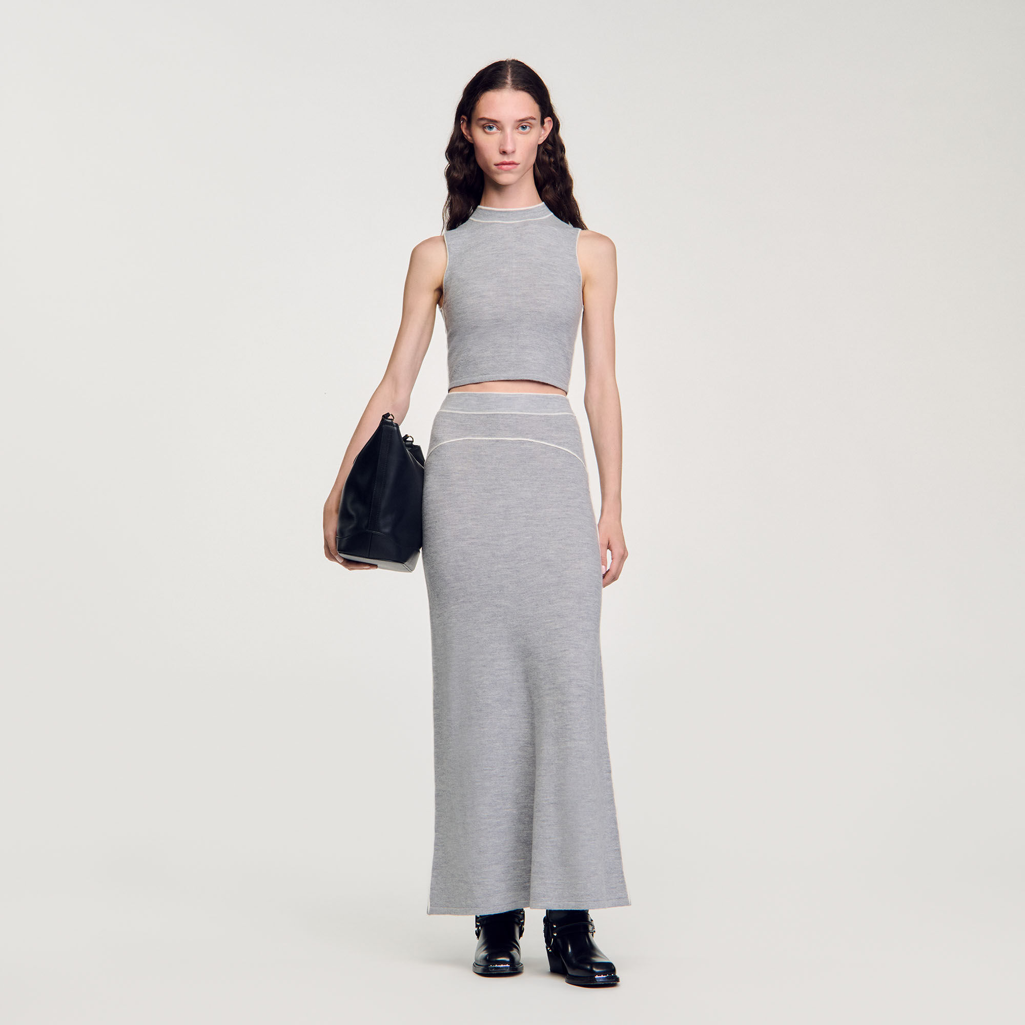 Sleeveless Knitted Crop Top : Sweaters & Cardigans&nbsp; color Grey