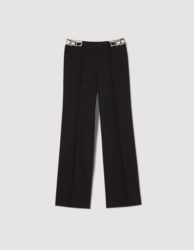 Rhinestone Trousers : Pants color Black