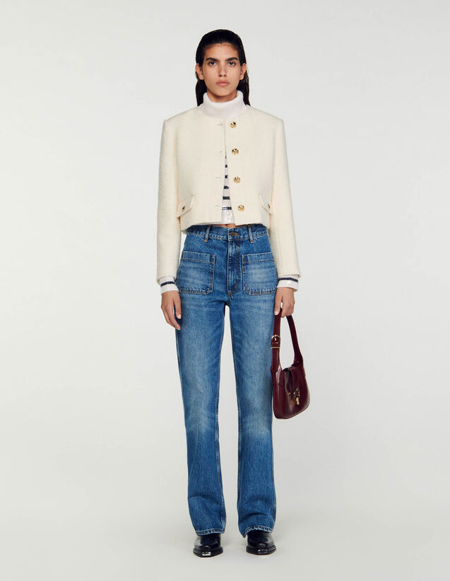 Cropped Bouclé Wool Jacket : Blazers & Jackets color white