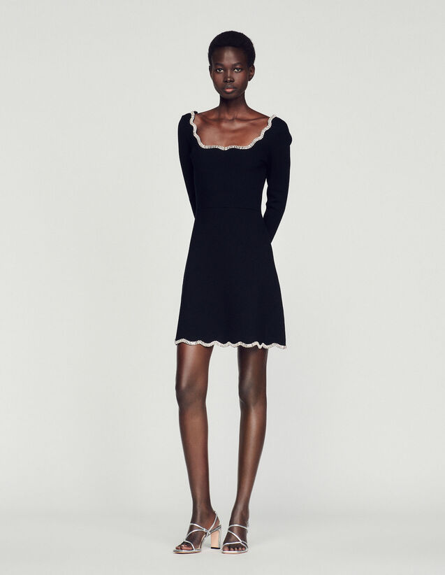 Short Knit Crystal-Embellished Dress : Dresses color Black