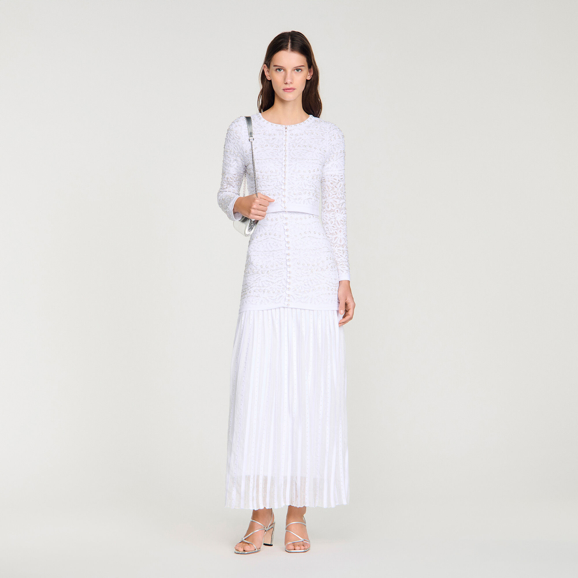 Cropped Pearled Cardigan : Sweaters & Cardigans color white