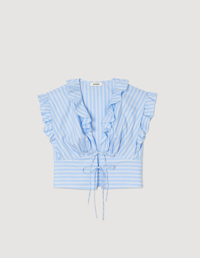 Striped Ruffled Crop Top : Tops color Blu / White