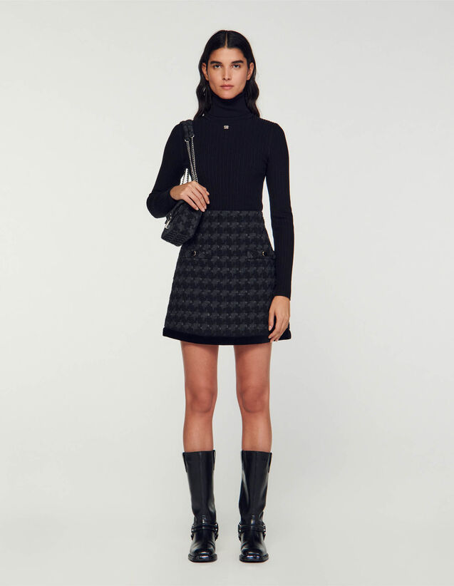 Houndstooth Tweed Short Skirt : Skirts & Shorts color Black