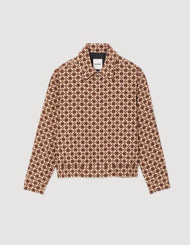 Printed Square Cross Jacket : Trench coats & Coats color Brown