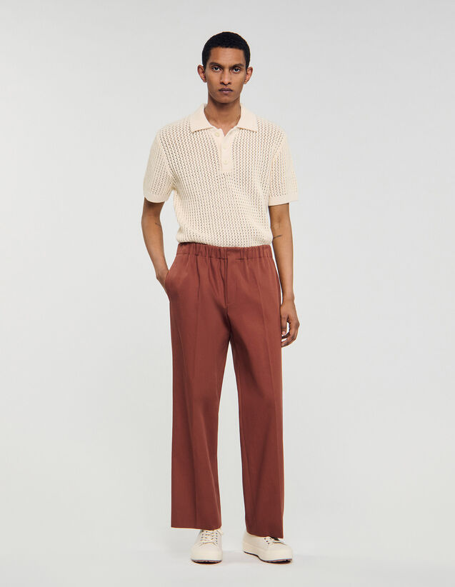 Elasticated Wide-Leg Cotton Trousers - SHPPA01758 | sandro-paris.com Elasticated Wide-Leg Cotton Trousers : Pants & Shorts color Terra